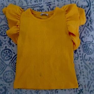 Zara Yellow Ruffled Shoulder Top